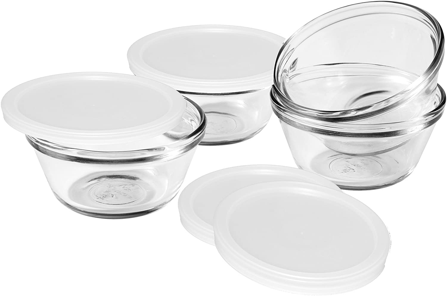 Anchor Hocking 1-Cup Round Food Storage Containers Clear glass with Blue  Plastic Lids, Set of 6 